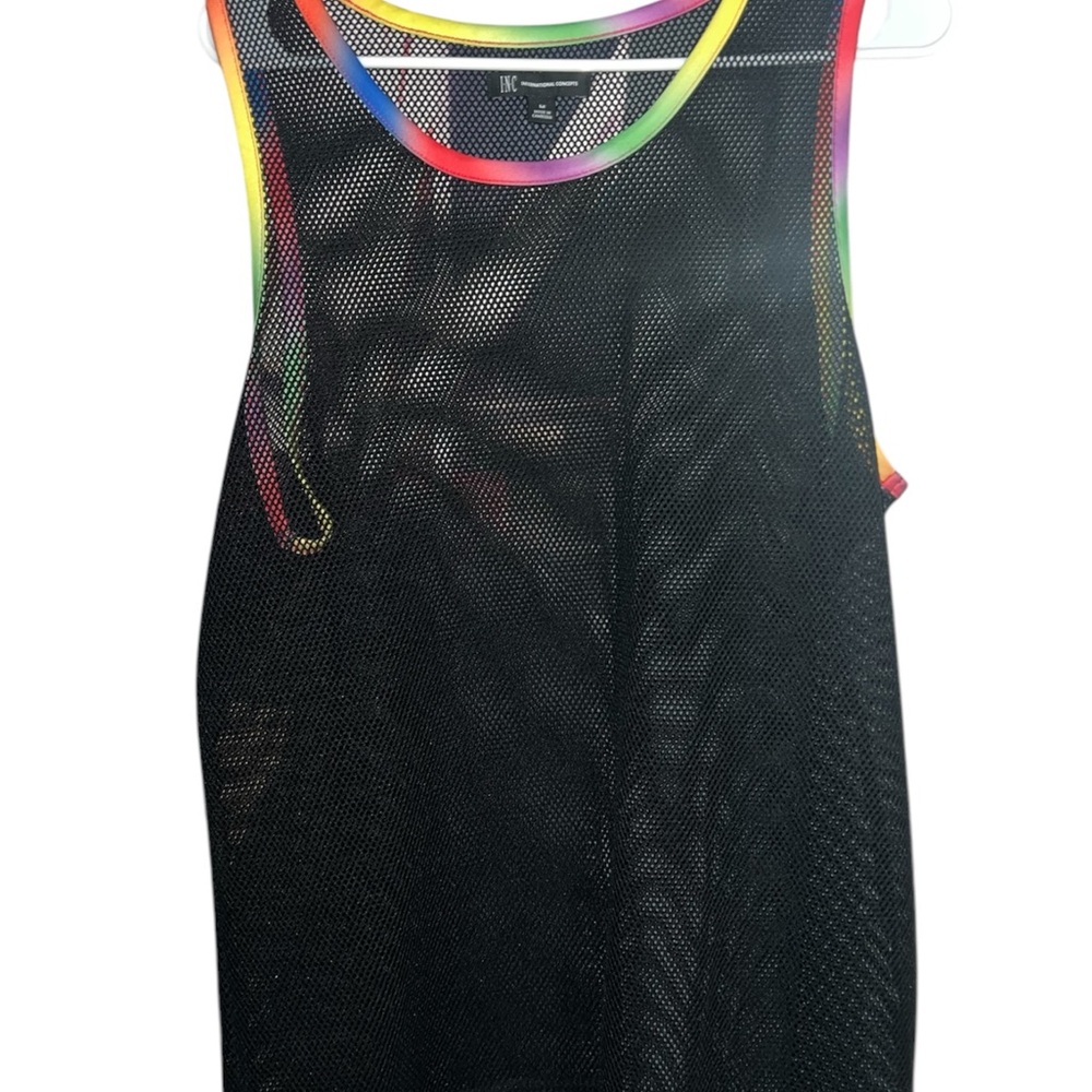 Black Mesh Tank Top with Rainbow Trim